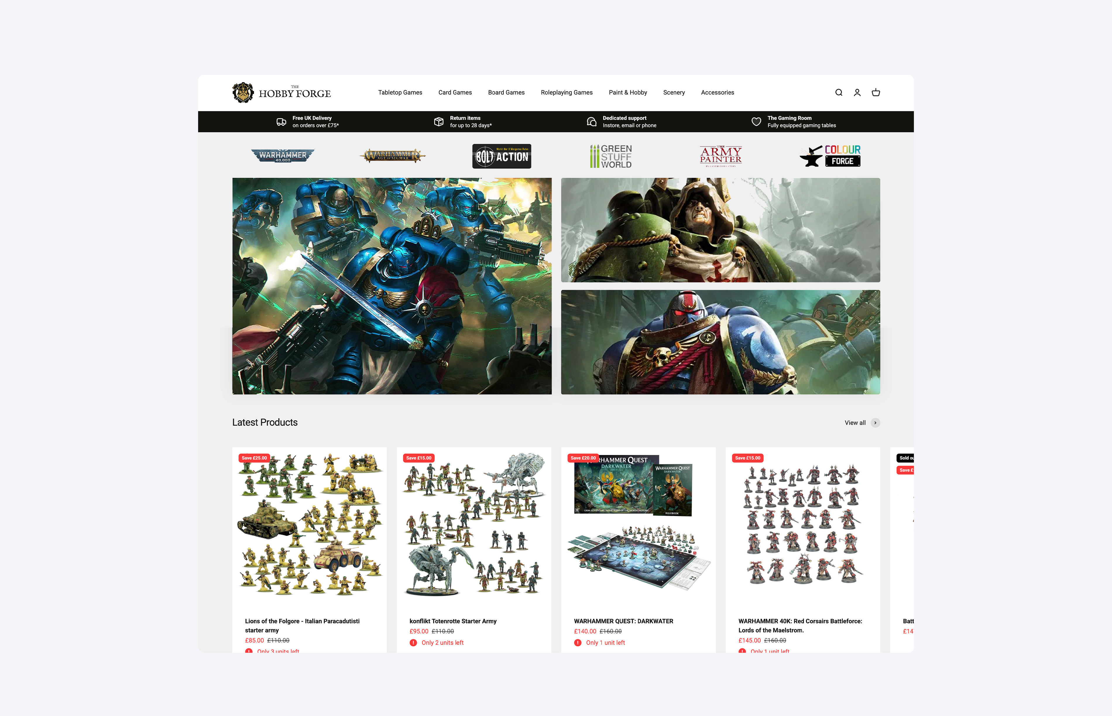 The Hobby Forge Shopify ecommerce homepage
