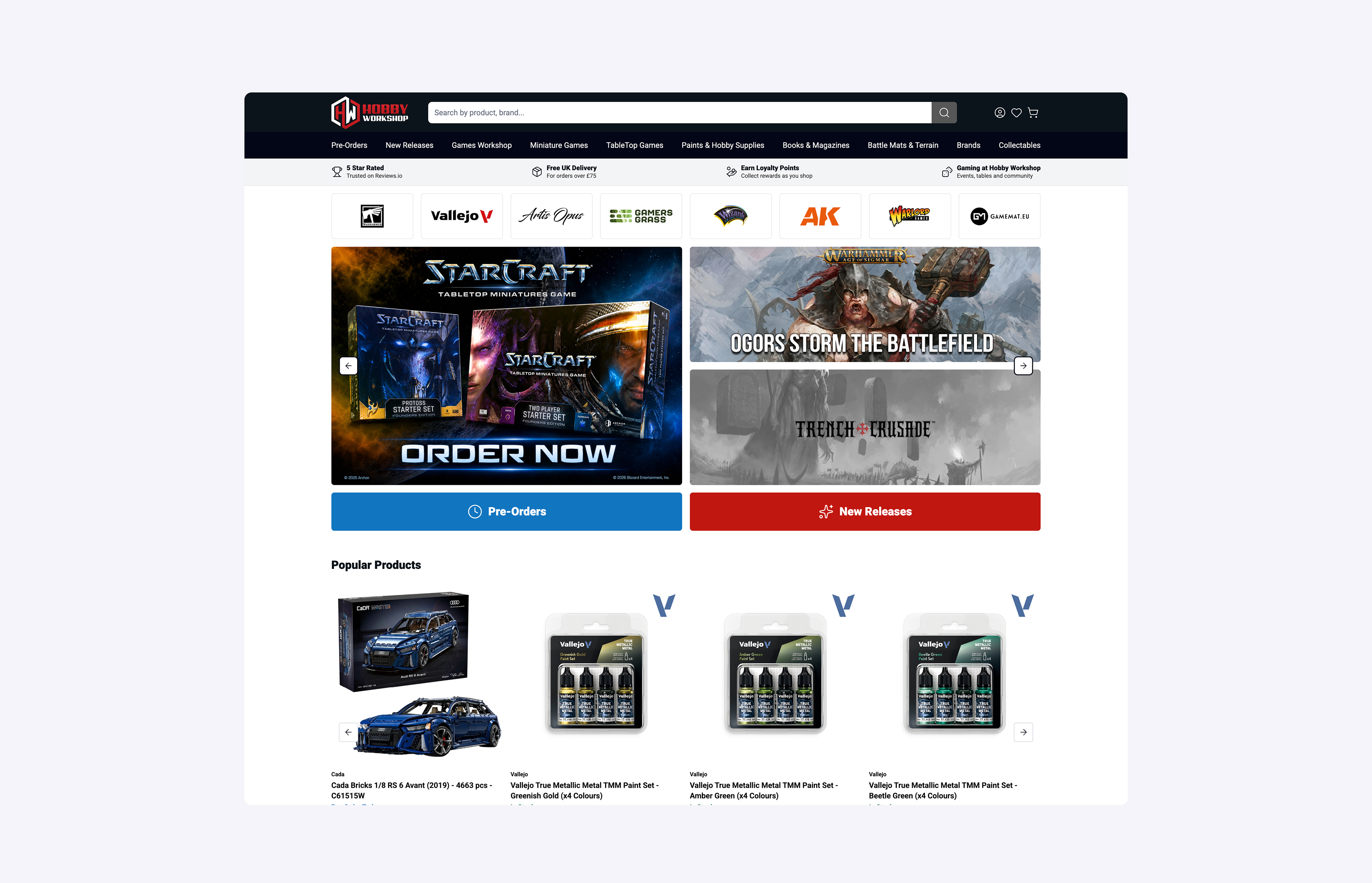 Hobby Workshop Magento ecommerce homepage