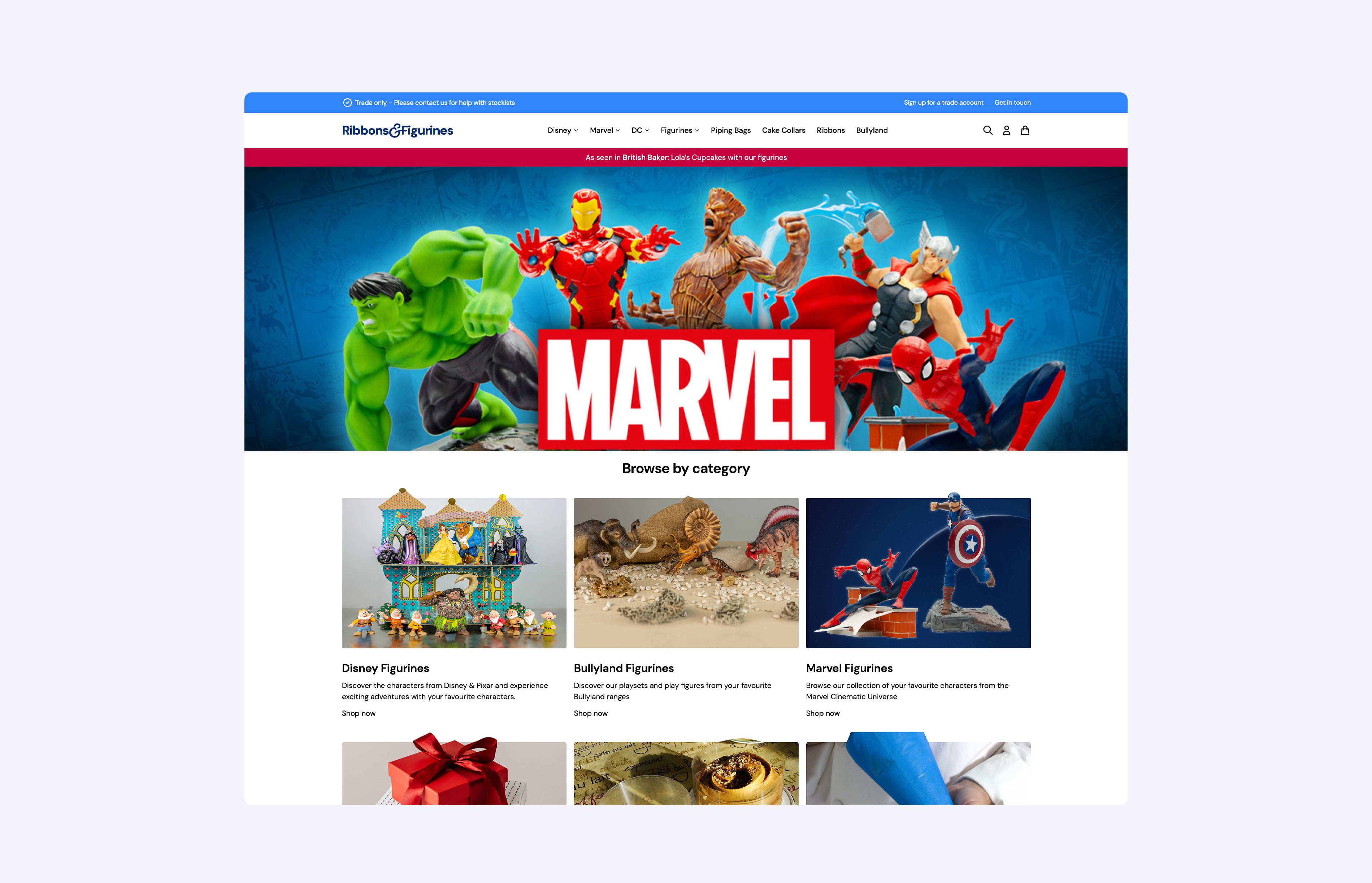 Ribbons & Figurines Magento ecommerce homepage